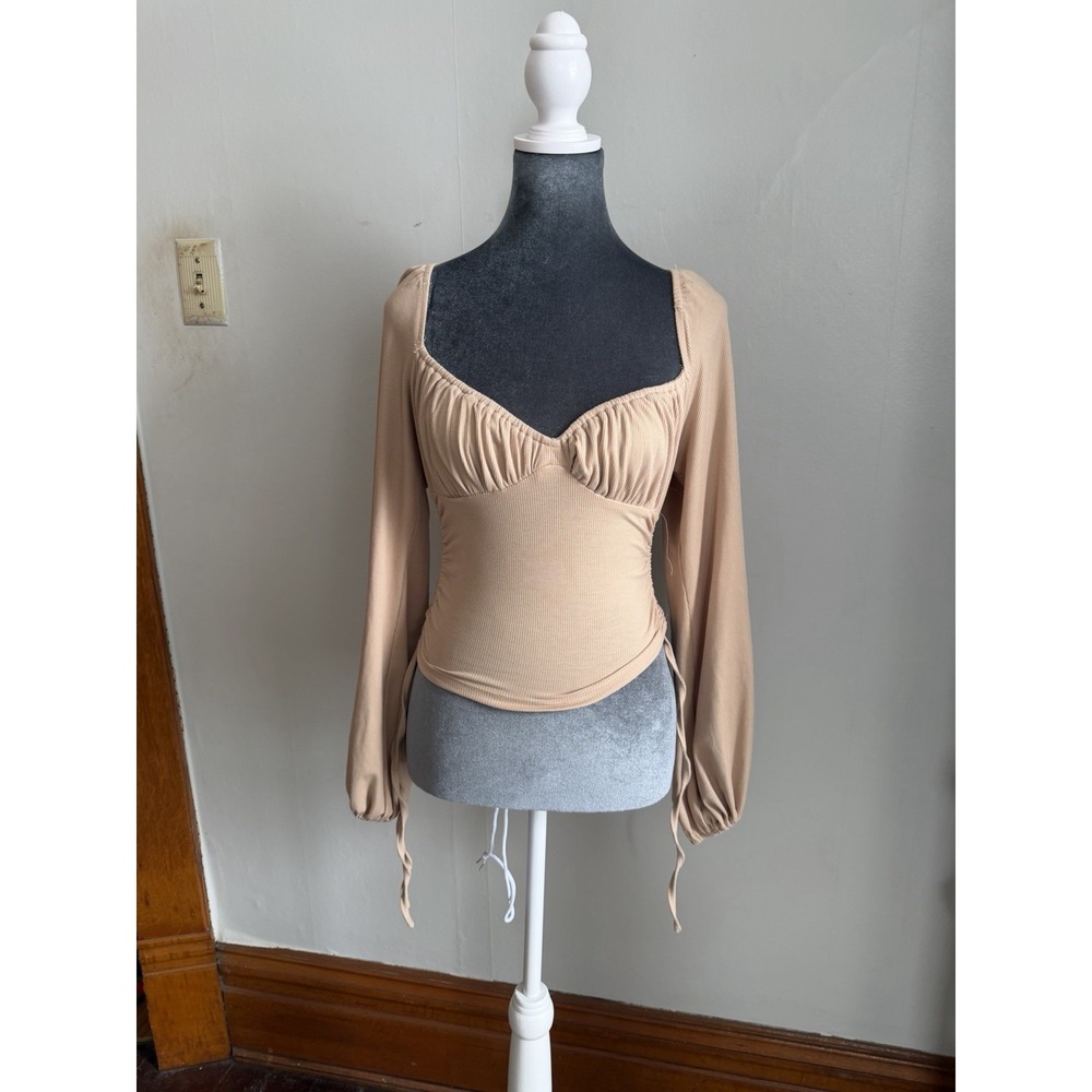 Hello Molly Ruched Milkmaid Peasant‎ Top Long Sleeve Boho Sweetheart A